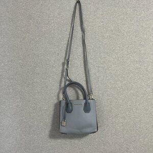Michael Kors Mercer Satchel Bag‎ Top Handle Crossbody Pastel Blue Leather Charm